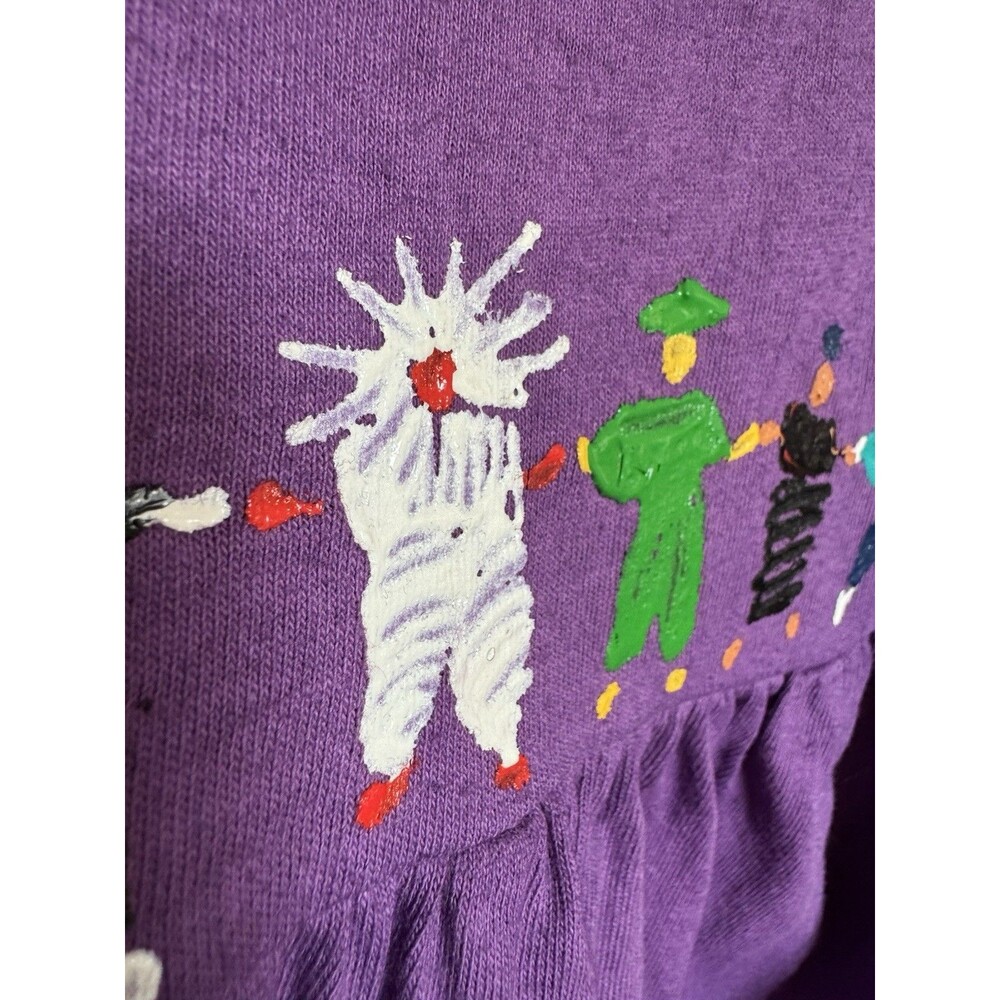 Vintage Purple Jumper Dress Maxi L Art To Wear Hand Painted People Of The World - Picture 10 of 16